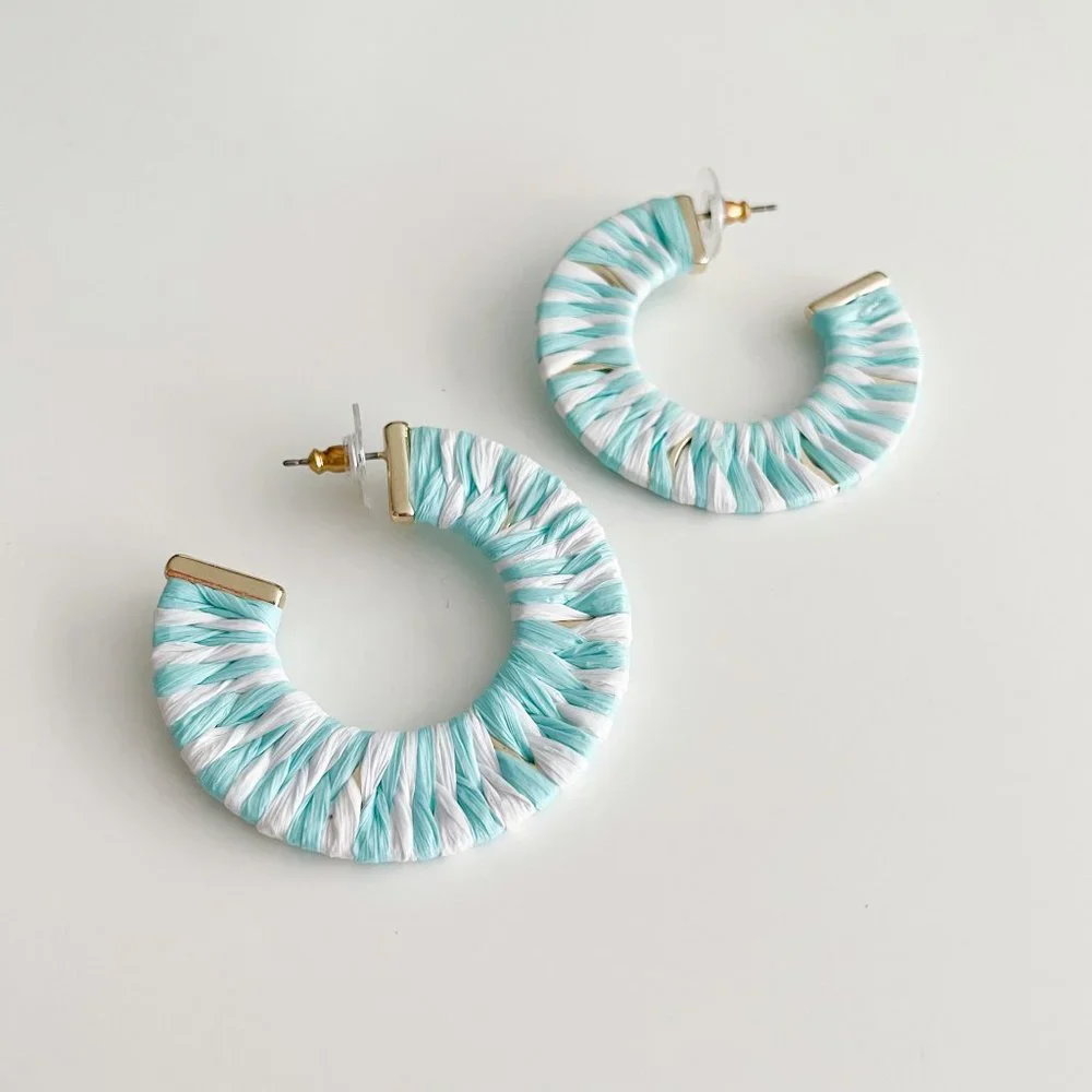 J. Crew Factory Wrapped Hoop Earrings (Glazed Sky White) - Picture 2 of 3